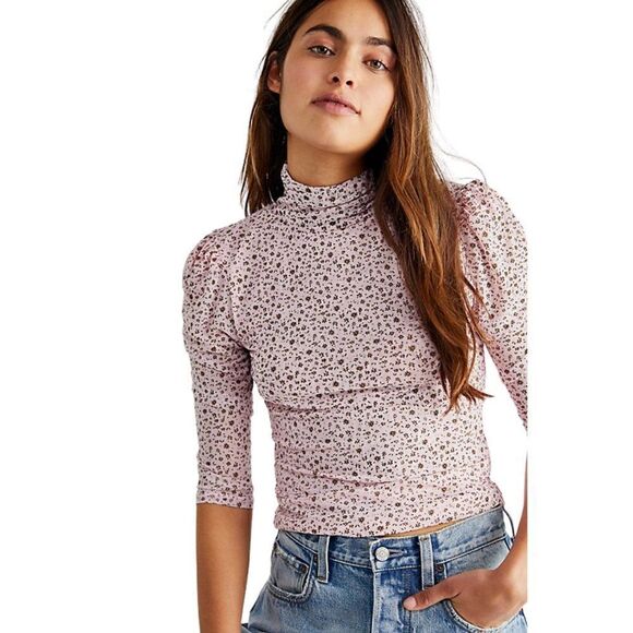 NWT FREE PEOPLE Gather Turtleneck Lavender Combo Mesh Top - Picture 1 of 13